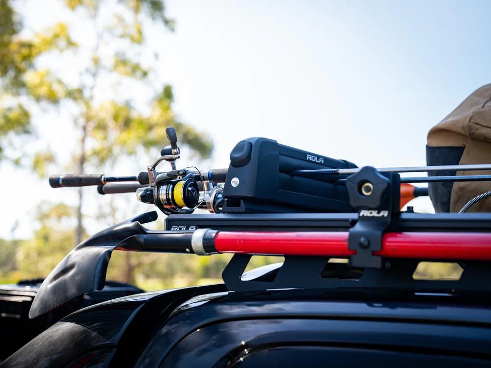 rola fishing rod holder RH8420 Stainless Steel The stretchable strap at the front of the holder will wrap around the top for baitcasting reels and around the bottom for spinning reels ROLA Fishing Rod Holder |