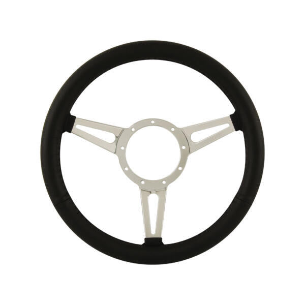 15″ Aluminium 9 Bolt Steering Wheel Black Leather Full-Wrap Slotted Spokes AAA-8073/159SLO