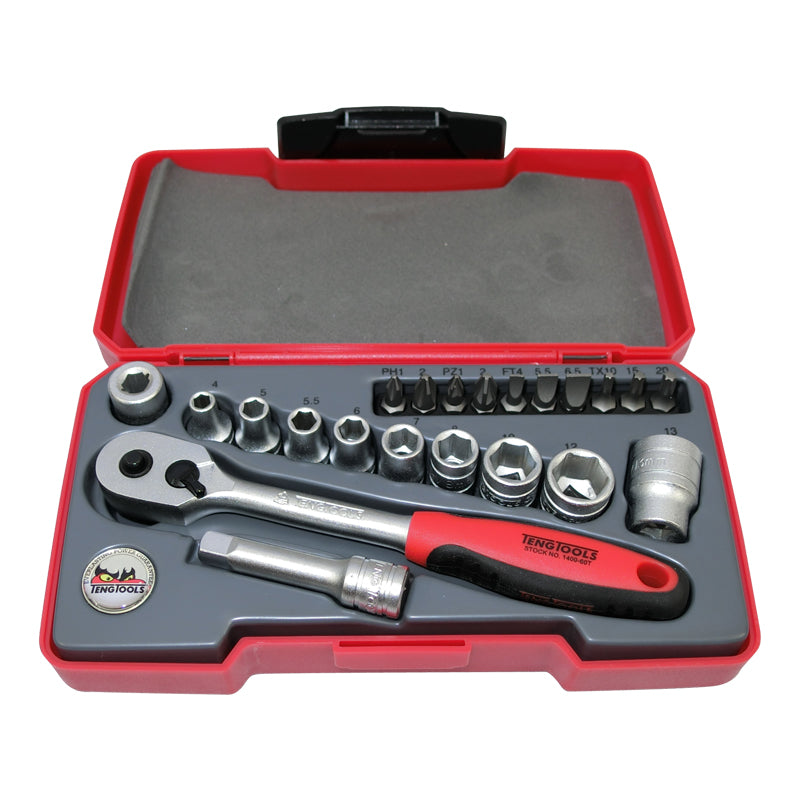 Teng Tools 22 Piece 1/4 inch Drive Socket Bit Tool Set T1422