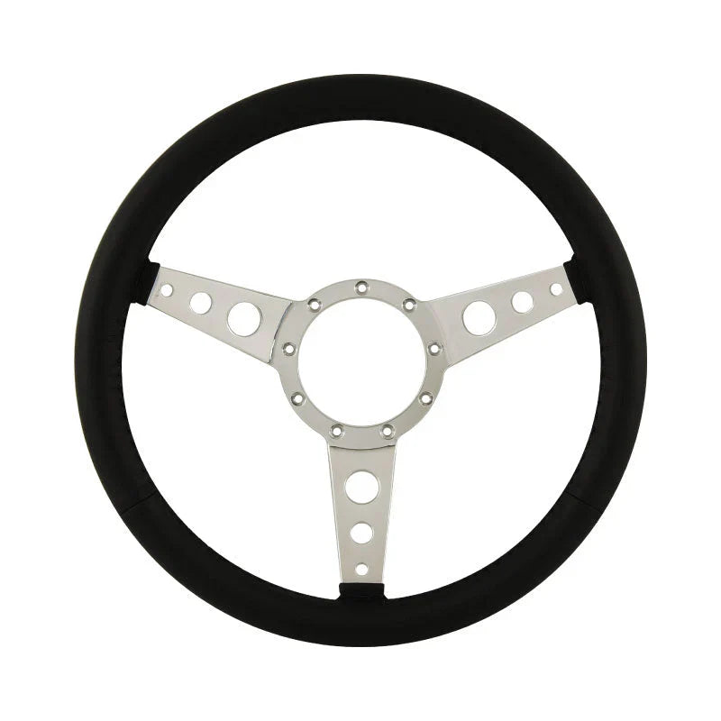 15″ Aluminium 9 Bolt Steering Wheel Black Leather Full-Wrap