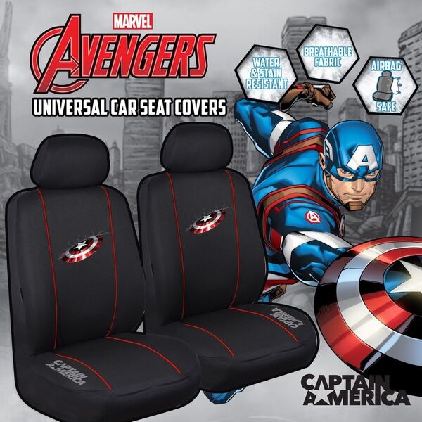 Marvel Avengers Seat Covers Front Pair Black Universal Size Airbag Safe Captain America