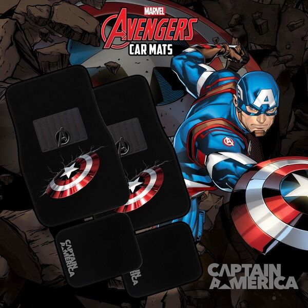 Marvel Avengers Car Floor Mats Black Set of 4 Captain America