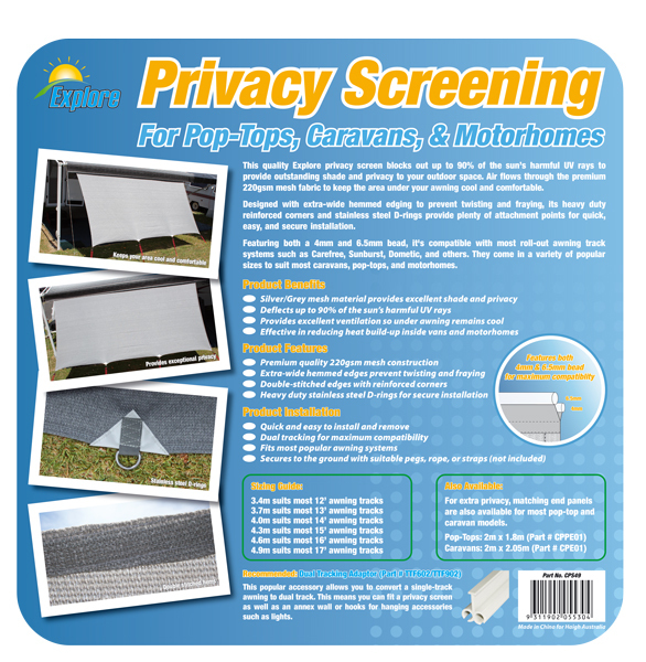 Caravan and RV Motorhome Privacy Screen 1.8m x 3.4m CPS34