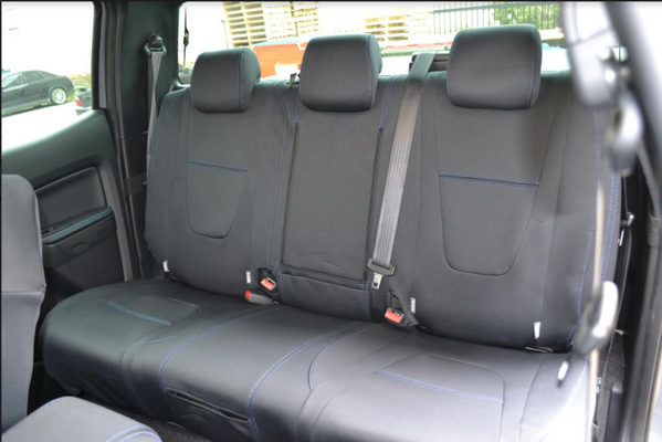 Wet Seat Black Neoprene Seat Covers Suits Ford Ranger Raptor 7/2018-On Blue Stitching