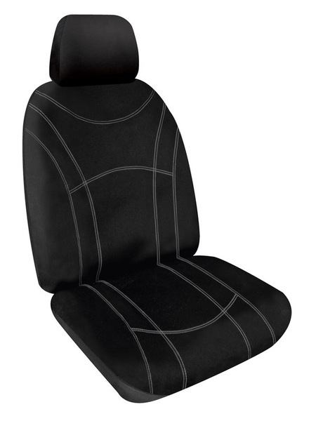Getaway Black Neoprene Wetsuit White Stitch Front Car Seat Covers Expander Fit Size 30 One Pair