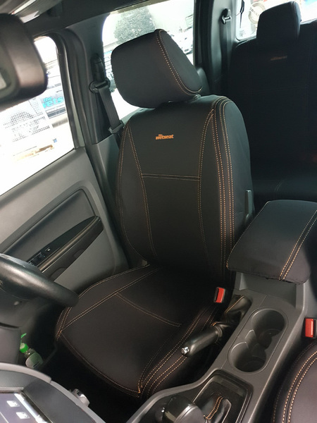 Wet Seat Black Neoprene Seat Covers Suits Ford Ranger PX2/3 Dual Cab 7/2015-11/2020 Orange Stitching