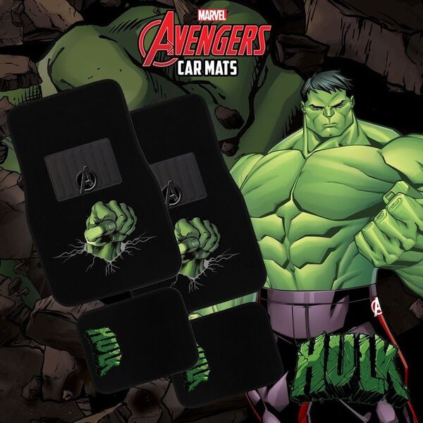 Marvel Avengers Car Floor Mats Black Set of 4 Incredible Hulk