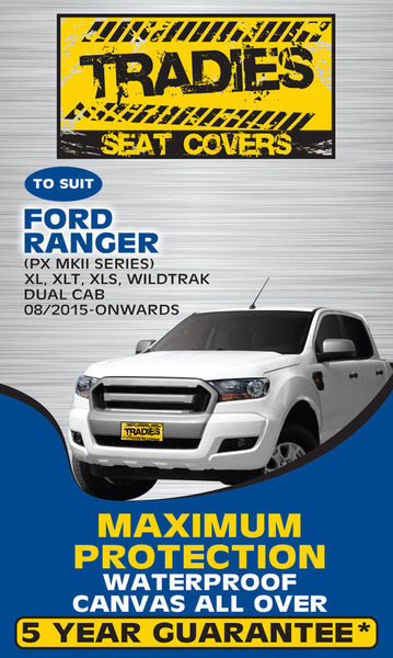 Tradies Full Canvas Seat Covers Suits Ford Ranger PX2/3 All Models Dual Cab 8/2015-On 2 Rows RM1003+RM5001