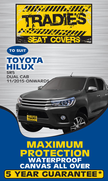 Tradies Full Canvas Seat Covers Toyota Hilux SR/SR5 Dual Cab 11/2015-On 2 Rows RM1005.TRGGY/RM5029.TRGGY