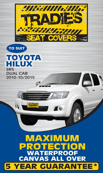 Tradies Full Canvas Seat Covers Toyota Hilux SR/SR5 Dual Cab 10/2009-06/2015 2 Rows RM1001.TRGY + RM5023.TRGGY
