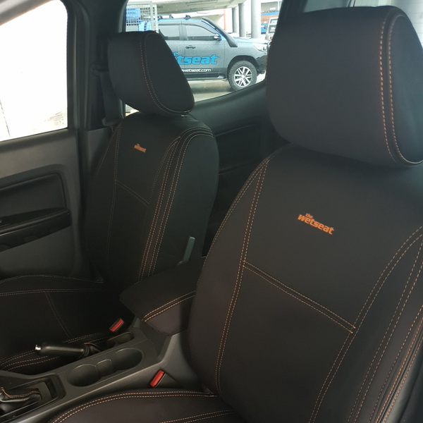 Wet Seat Black Neoprene Seat Covers Suits Ford Ranger PX2/3 Dual Cab 7/2015-11/2020 Orange Stitching