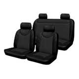 Custom Made Leather Look Black Car Seat Covers Suits Nissan Navara D22 Dual Cab 04/1997-5/2015 Front + Rear