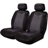 Black Bull Leather Look Seat Covers Airbag Deploy Safe - Black/Grey Size 30 One Pair
