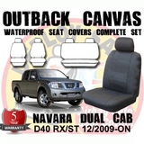Canvas Custom Car Seat Covers Suits Nissan Navara Dual Cab D40 RX ST 12/2009-1/2012 Front & Rear