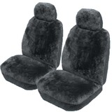 Sheepskin Seat Covers set suits Mitsubishi Triton Front Pair Drover 16mm Charcoal