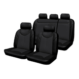 Custom Seat Covers Leather Look Black Suits Mitsubishi Pajero 11/2006-On Airbag Safe 2 Rows