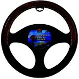 Soft Leather-feel Steering Wheel Cover Dark Wood Grain / Black 38cm 15 Inch RG2460BK 