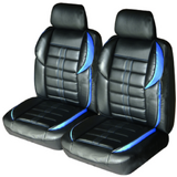 Altitude Leather Look Seat Covers Airbag Deploy Safe - Black/Blue Carbon Fibre Look