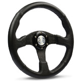 Saas 14in Leather Sports Steering Wheel ADR Approved Black Spoke D1-SWB-R