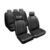 Front - Black Bull Leather Look Seat Covers suits Toyota Camry ASV70R/GSV70R/AXVH71R Sedan-Ascent/Ascent Sport/SX/SL/Hybrid 9/2017-On Black