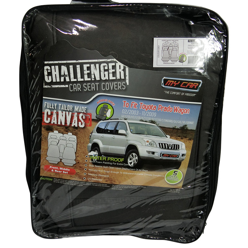 Custom Made Canvas Seat Covers suits Toyota Prado 120 Series 02/2003-10/2009 3 Rows Airbag Safe
