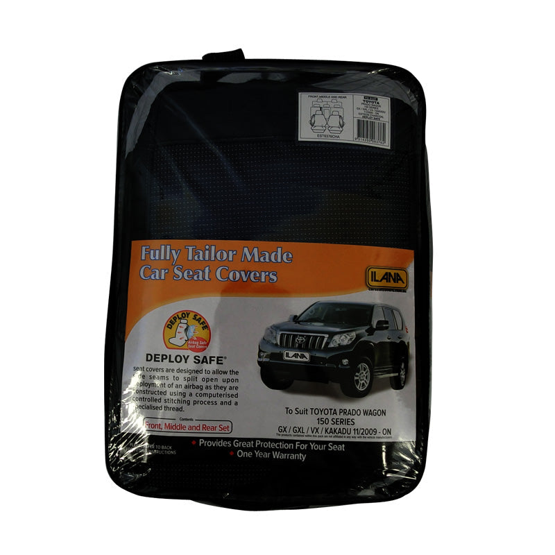 Velour Seat Covers suits Toyota Prado 150 Series 11/2009-7/2024 Airbag Deploy Safe Charcoal EST6376CHA