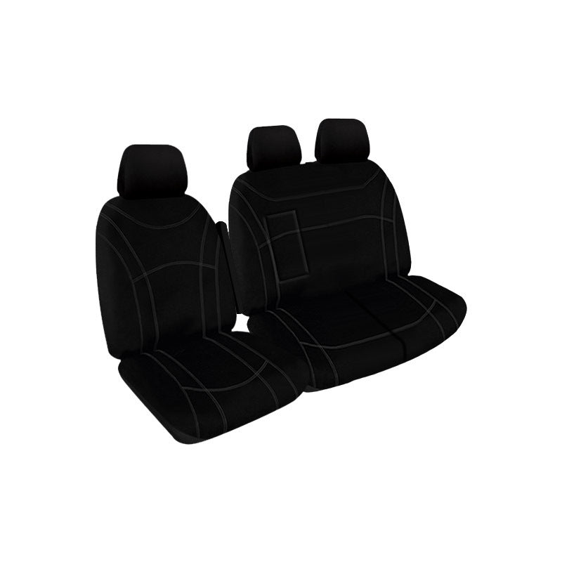 Getaway Neoprene Seat Covers Suits Ford Transit VO Dual Cab Bucket & 3/4 Bench 9/2014-9/2023 Waterproof Black Stitch