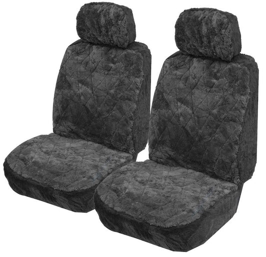 Explorer Diamond Pattern Sheepskin (Lambswool) Deploy-Safe Seat Covers Pair Charcoal