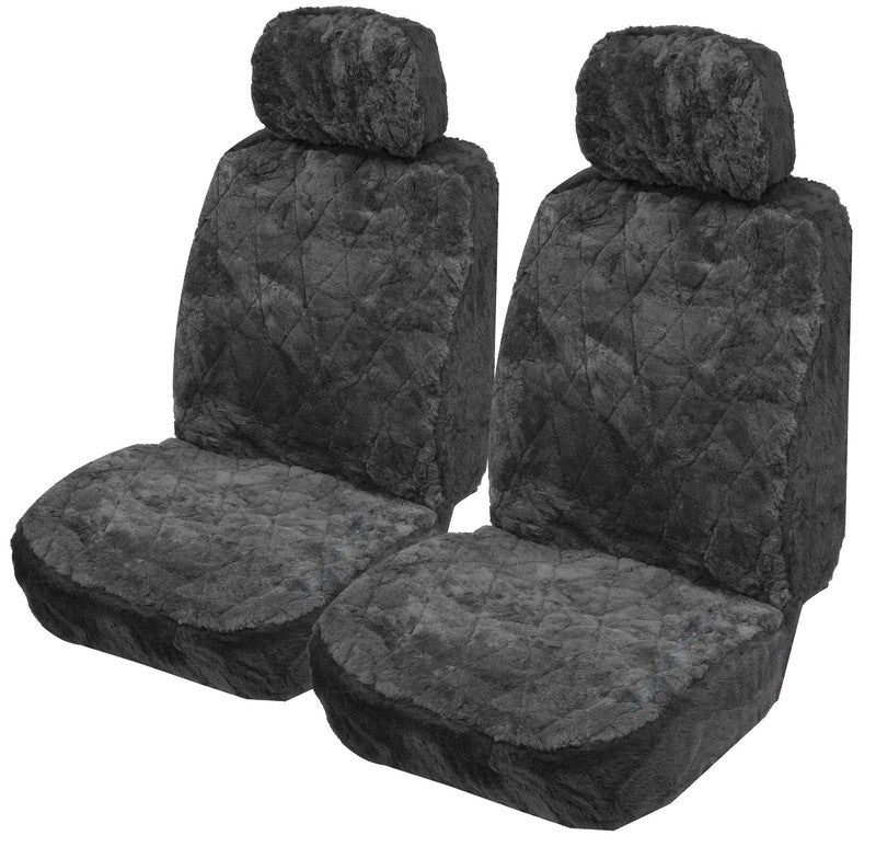 Explorer Diamond Pattern Sheepskin (Lambswool) Deploy-Safe Seat Covers Pair Charcoal