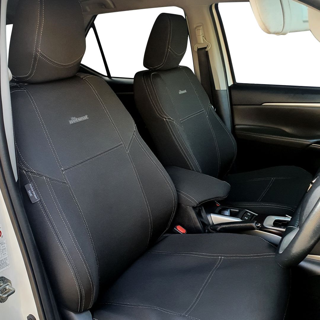 Wet Seat Black Neoprene Seat Covers suits Toyota Fortuner Black Edition Wagon 2015-On Black with Charcoal stitching Bundle
