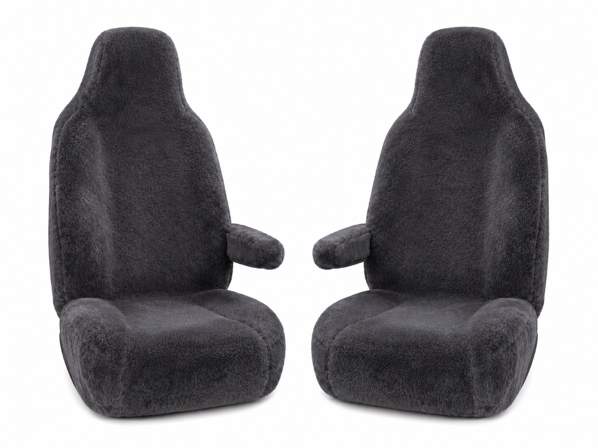 Custom Made Front Sheepskin/Fur Seat Covers Suit Ford F250 Ute 8/2001-On Charcoal