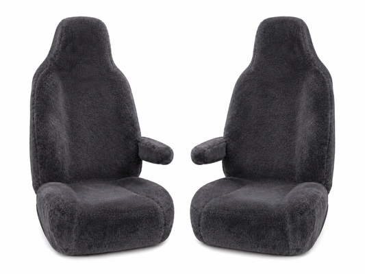 Custom Made Front Sheepskin/Fur Seat Covers Suit Ford F250 Ute 8/2001-On Charcoal