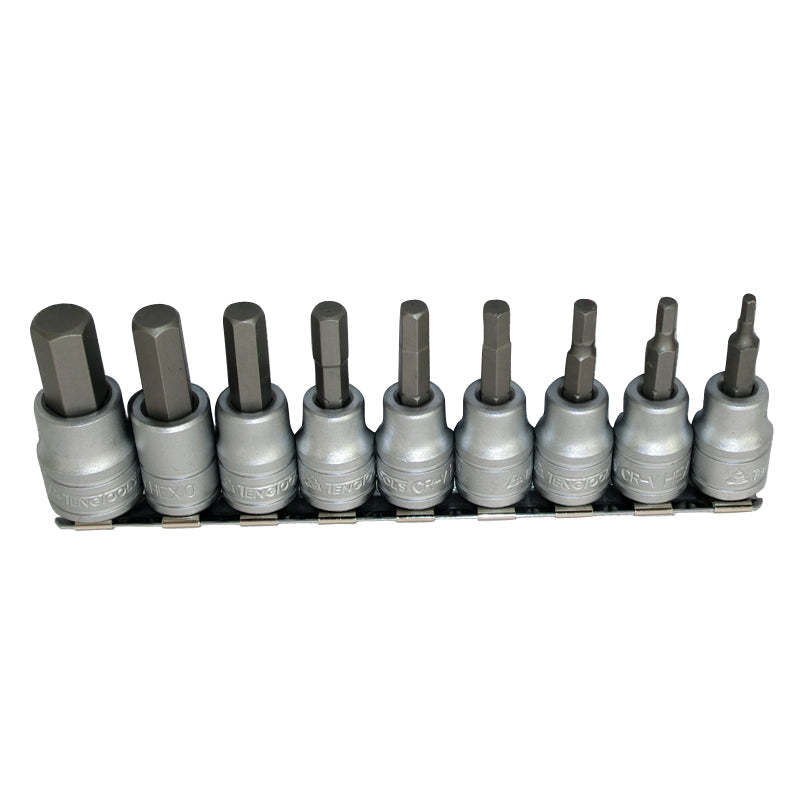 Teng Tools  9 Piece 3/8 inch Drive Metric Hex Bit Sockets on Clip Rail M3812TENG