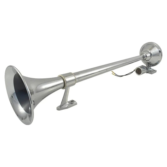 Chrome Single Round Trumpet Air Horn 630mm Long 12V/24V Loud Truck Train OTH-1412