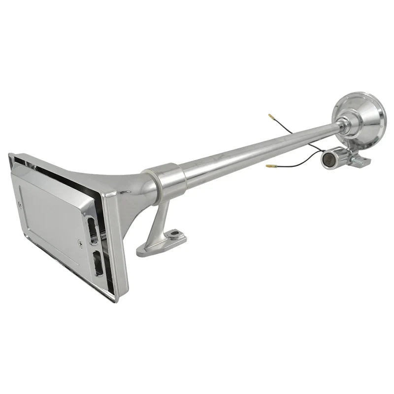 Chrome Single Rectangular Trumpet Air Horn 630mm Long 12V/24V Loud Truck Train OTH-1414