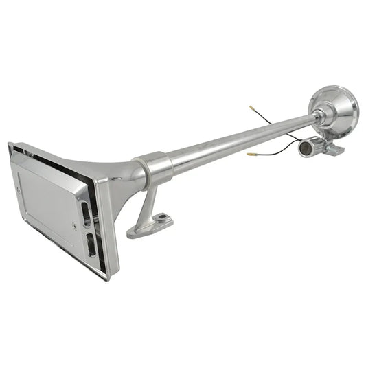 Chrome Single Rectangular Trumpet Air Horn 630mm Long 12V/24V Loud Truck Train OTH-1414