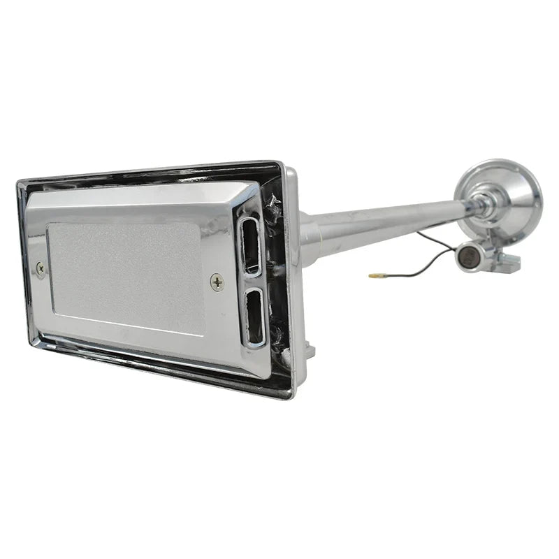 Chrome Single Rectangular Trumpet Air Horn 630mm Long 12V/24V Loud Truck Train OTH-1414