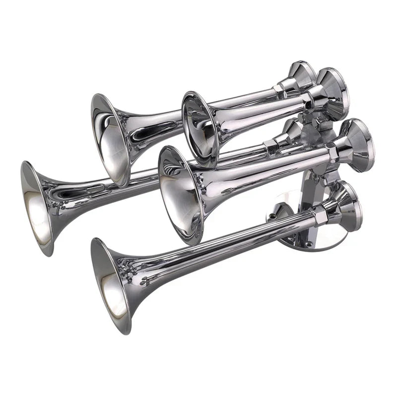 Chrome on Brass Truck Train 5-Trumpet Air Horns 12V 24V OTH-1450CB