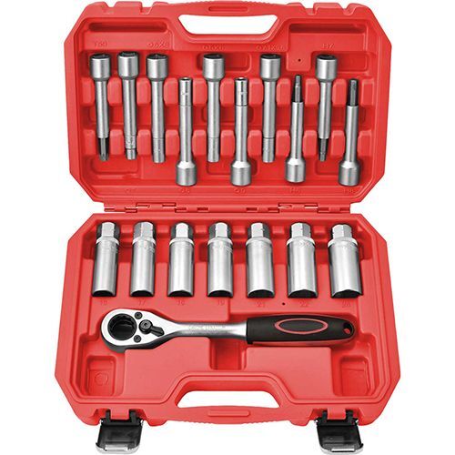 Shock Absorber Tool Set - 18Pc 1/2 Dr Ratchet & 17 Sockets & Long Bits ...