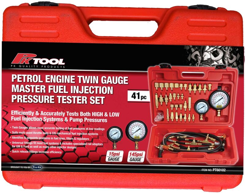 Efi Fuel Pressure Tester Kit - 41Pc Master Twin Gauge 15 & 140Psi