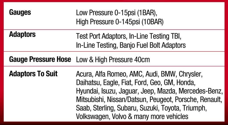 Efi Fuel Pressure Tester Kit - 41Pc Master Twin Gauge 15 & 140Psi