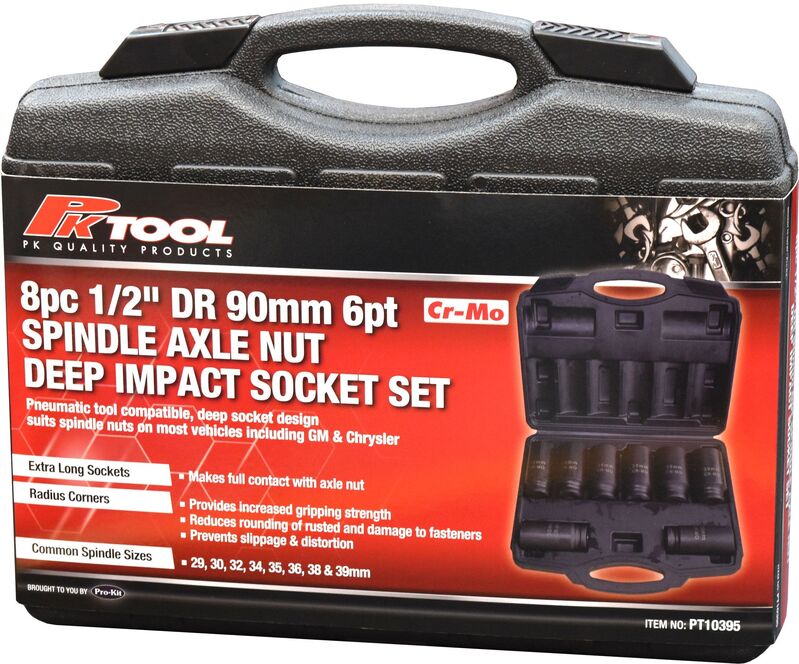 Socket Set - 8Pc 1/2 Dr 6Pt Pneumatic Deep Spindle Axle Nut