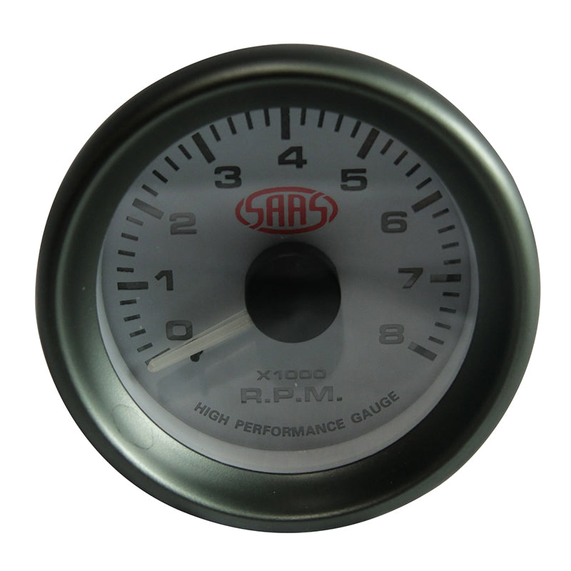 Saas 52mm 2 Inch Car Tacho Gauge White Face Multi Colour 8,000 RPM SG-TAC52W