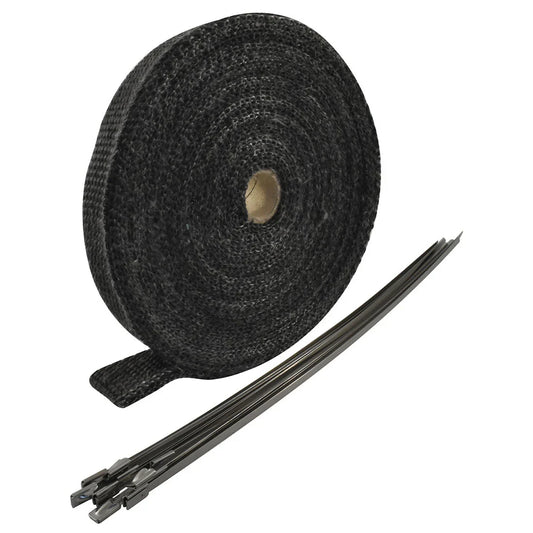 Cal Custom Exhaust Wrap 1" X 50', Fibreglass Black w/Stainless Ties CAL-H1012BK