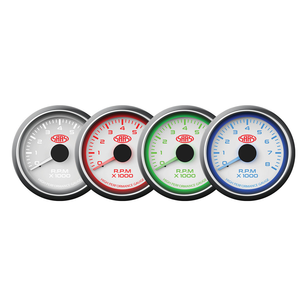Saas 52mm 2 Inch Car Tacho Gauge White Face Multi Colour 8,000 RPM SG-TAC52W
