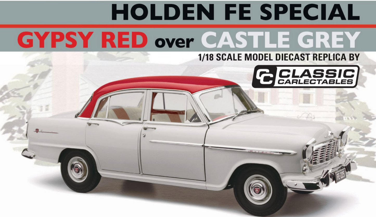 1:18 Classic Carlectables Holden FE Special Gypsy Red over Castle Grey 18850