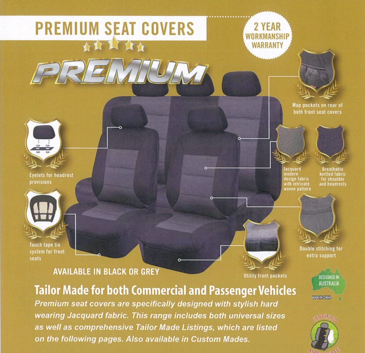 Custom Velour Seat Covers Suits Mazda BT-50 Dual Cab XT XTR GT 11/2011-9/2015 BT50 Deploy Safe