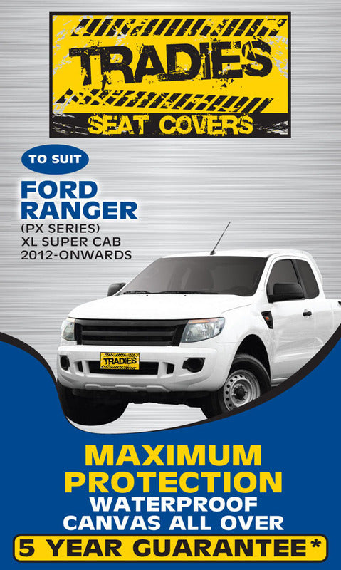 Tradies Full Canvas Seat Covers Suits Ford Ranger PX/2/3 Series Super Cab XL 2011-4/2022 2 Rows PCF451CVCHA