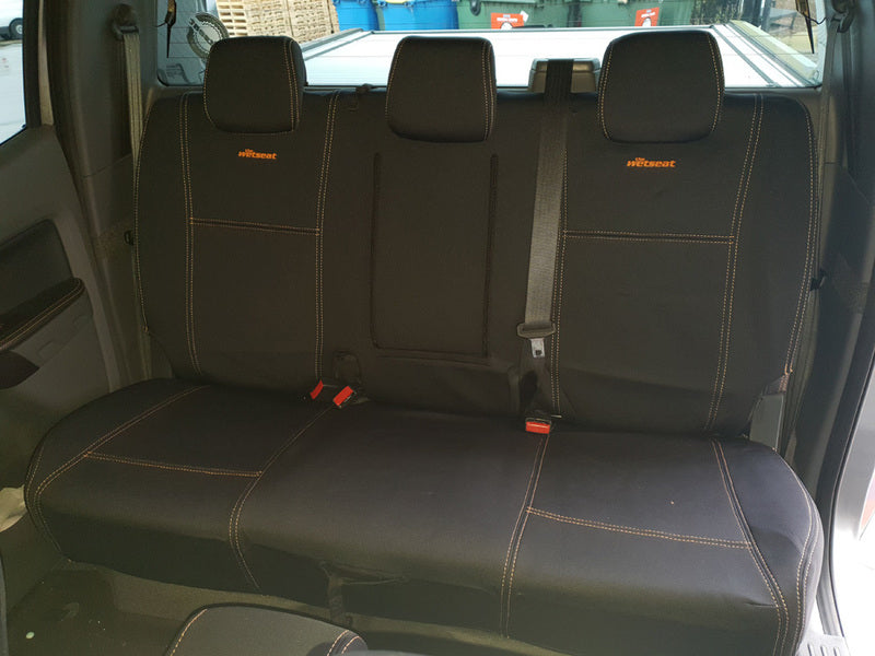Wet Seat Black Neoprene Seat Covers Suits Ford Ranger PX2/3 Dual Cab 7/2015-11/2020 Orange Stitching