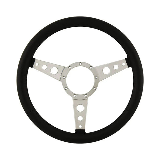 15″ Aluminium 9 Bolt Steering Wheel Black Leather Full-Wrap Slotted Spokes AAA-8063/159HOL